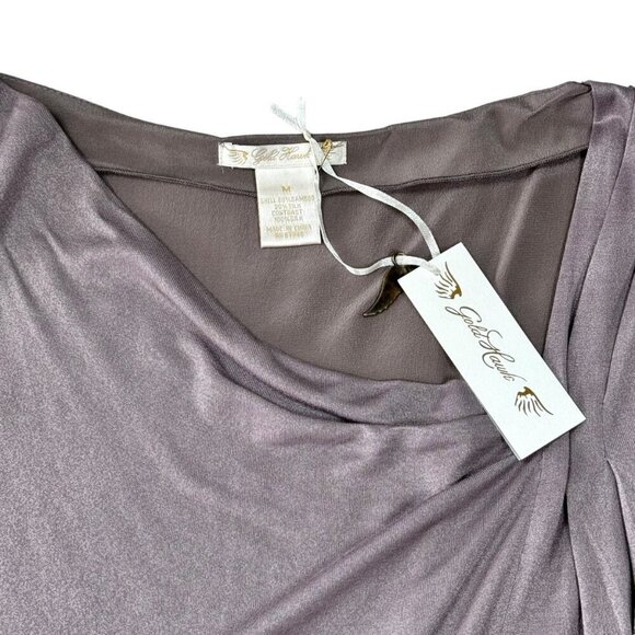 NWT Gold Hawk Tunic Top Sz.M Beige Asymmetrical Silk Bamboo Quiet Luxury Staple - Picture 7 of 14